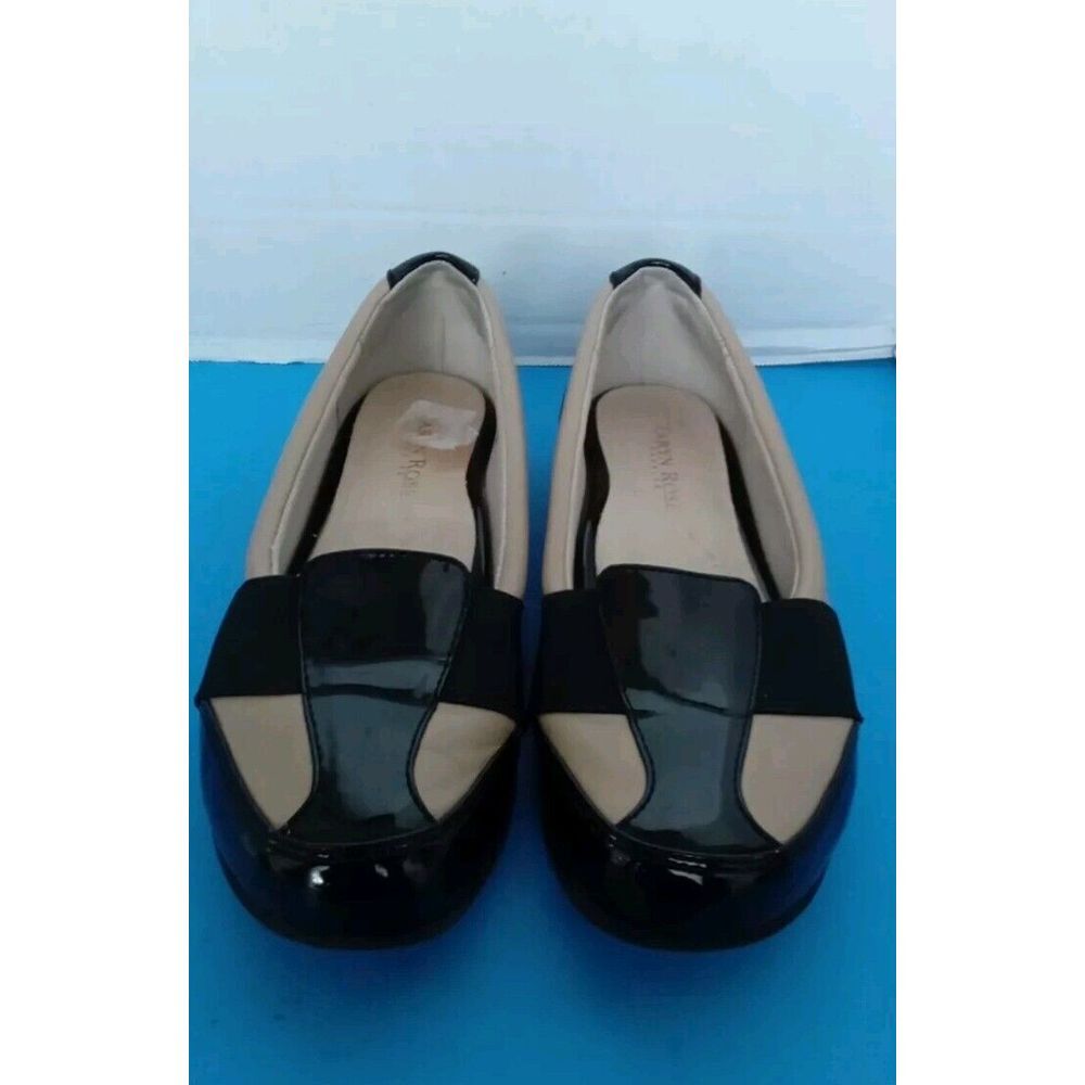 Elegant Two-Tone Patent Leather Ballet Flat Beige & Black Comfortable Shoes‎